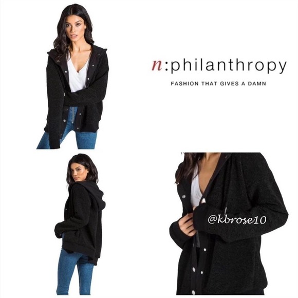 n:Philanthropy Nicole Sherpa Bomber Jacket in Black NWOT Size Small - Picture 4 of 10